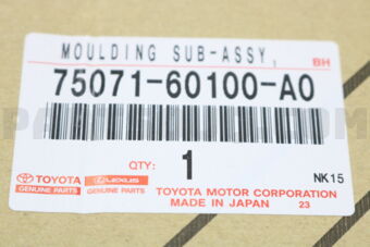 Toyota 7507160100A0 MOULDING SUB-ASSY, FRONT DOOR, OUTSIDE RH