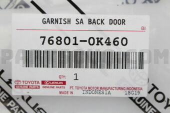 Toyota 768010K460 GARNISH SUB-ASSY