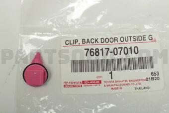 Toyota 7681707010 CLIP, BACK DOOR OUTSIDE GARNISH