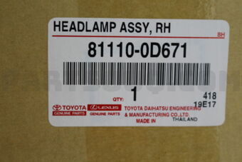 Toyota 811100D671 HEADLAMP ASSY RH