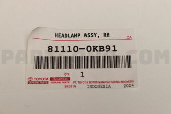 Toyota 811100KB91 HEADLAMP ASSY, RH