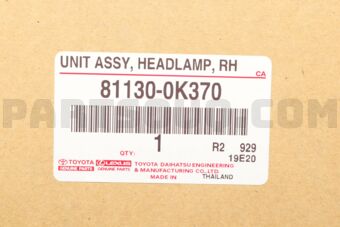Toyota 811300K370 UNIT ASSY, HEADLAMP, RH