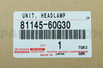 Toyota 8114560G30 UNIT ASSY, HEADLAMP, RH