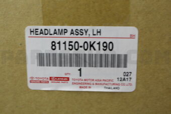 Toyota 811500K190 HEADLAMP ASSY, LH