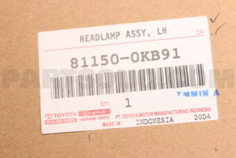 Toyota 811500KB91 HEADLAMP ASSY, LH
