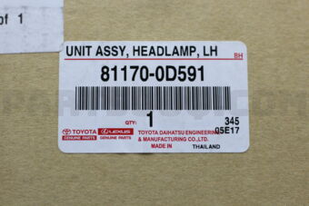 Toyota 811700D591 UNIT ASSY, HEADLAMP, LH