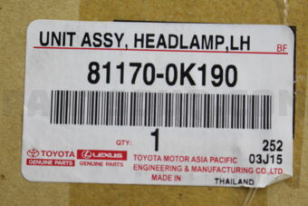 Toyota 811700K190 UNIT ASSY, HEADLAMP, LH
