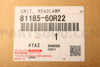 Toyota 8118560R22 UNIT, HEADLAMP