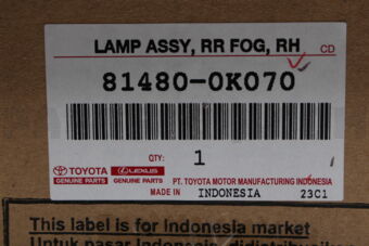 Toyota 814800K070 LAMP ASSY RR FOG R