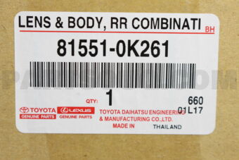 Toyota 815510K261 LENS &amp; BODY RR COMB