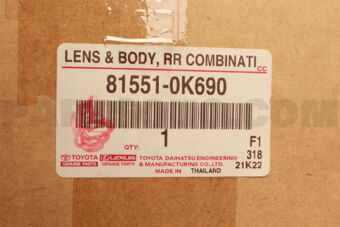 Toyota 815510K690 LENS & BODY RR COMB