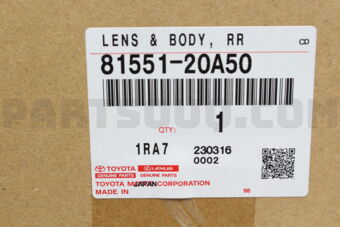 Toyota 8155120A50 LENS & BODY, REAR COMBINATION LAMP, RH