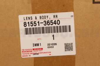Toyota 8155136540 LENS & BODY RR
