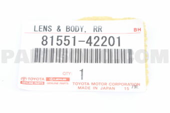 Toyota 8155142201 LENS & BODY RR