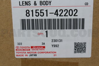 Toyota 8155142202 LENS & BODY RR