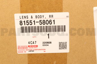 Toyota 8155158061 LENS & BODY, REAR COMBINATION LAMP, RH