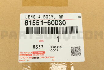 Toyota 8155160D30 LENS & BODY RR