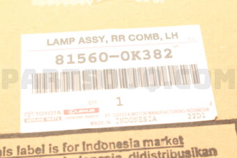Toyota 815600K382 LAMP ASSY RR COMBIN