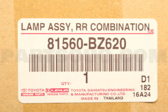 Toyota 81560BZ620 LAMP ASSY, RR COMBIN