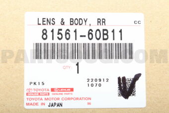 Toyota 8156160B11 LENS & BODY RR