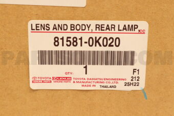 Toyota 815810K020 LENS AND BODY, REAR LAMP, RH