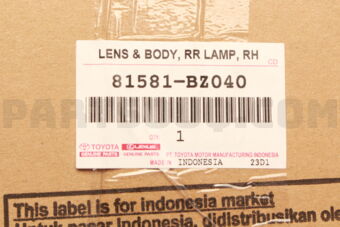Toyota 81581BZ040 LENS & BODY, RR LAMP
