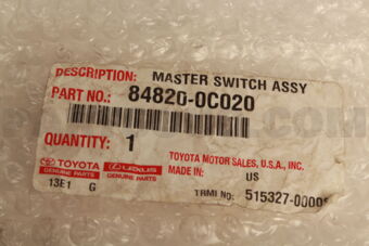 Toyota 848200C020 MASTER SWITCH ASSY, POWER WINDOW REGULATOR