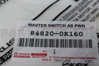 Toyota 848200K160 MASTER SWITCH ASSY, POWER WINDOW REGULATOR