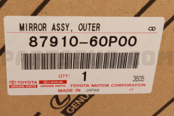 Toyota 8791060P00 MIRROR ASSY, OUTER REAR VIEW, RH