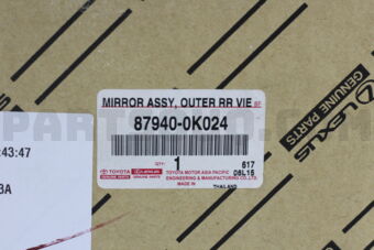 Toyota 879400K024 MIRROR ASSY, OUTER REAR VIEW, LH