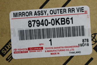 Toyota 879400KB61 MIRROR ASSY OUTER R
