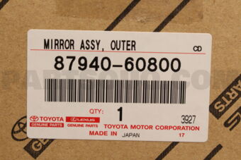 Toyota 8794060800 MIRROR ASSY, OUTER REAR VIEW, LH