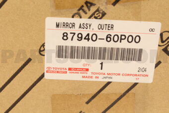 Toyota 8794060P00 MIRROR ASSY, OUTER REAR VIEW, LH